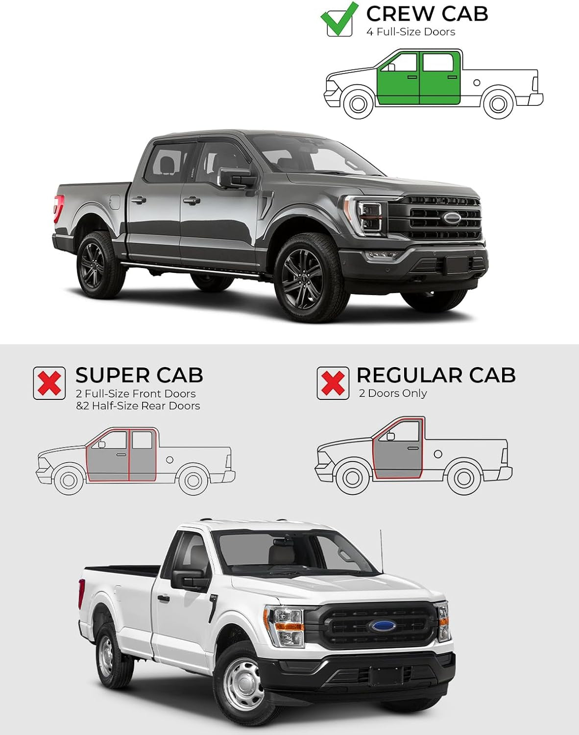 Low Profile Vent Visors for 2015-2024 Ford F150 & Raptor Crew Cab