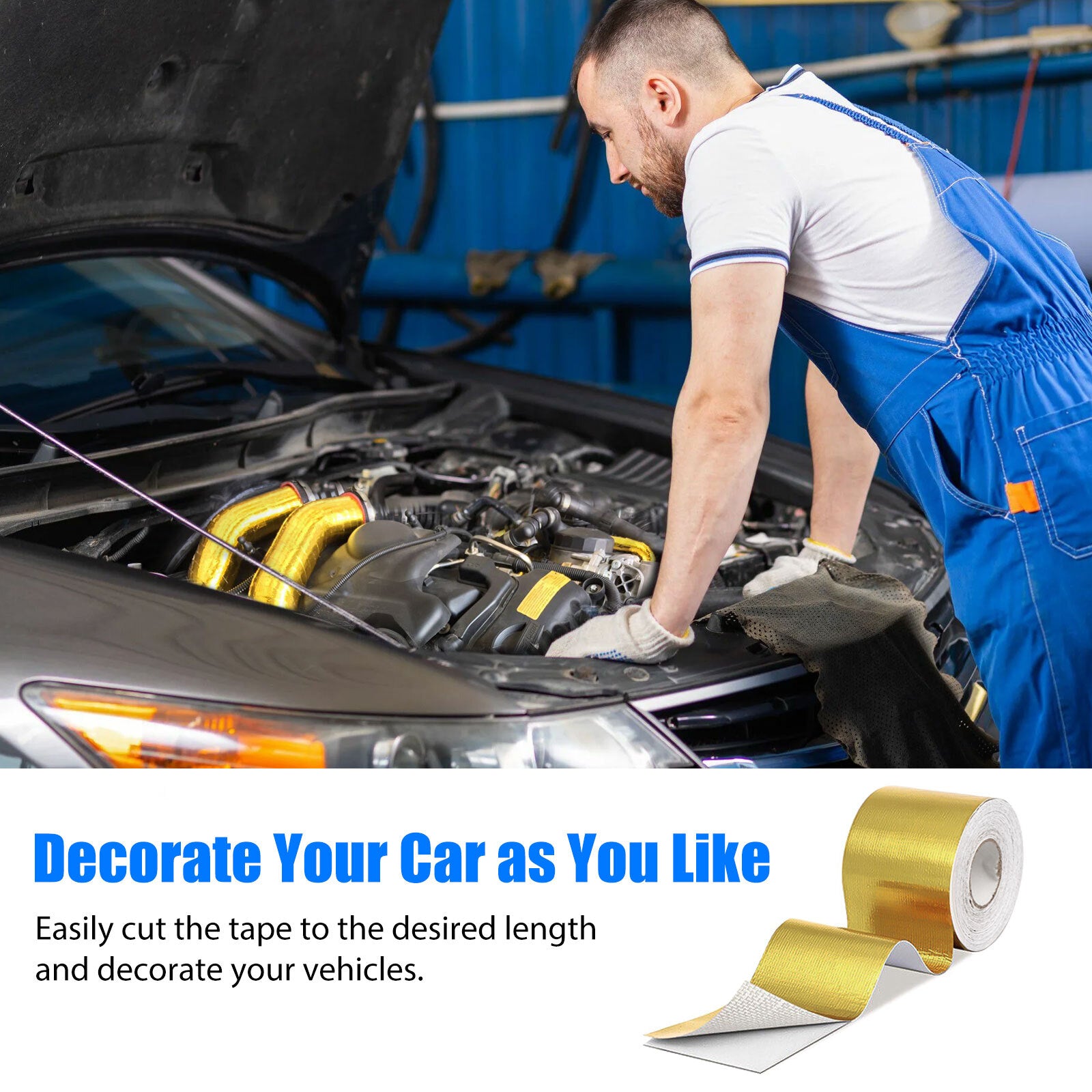 2" 30FT Gold Intake Heat Reflective Tape Wrap Self-Adhesive High Temperature US