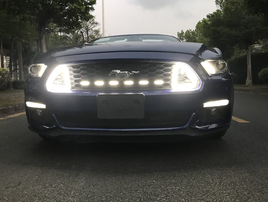 Add-On White LED Front Grille Mount Accent Daytime Lights for 15-17 Ford Mustang