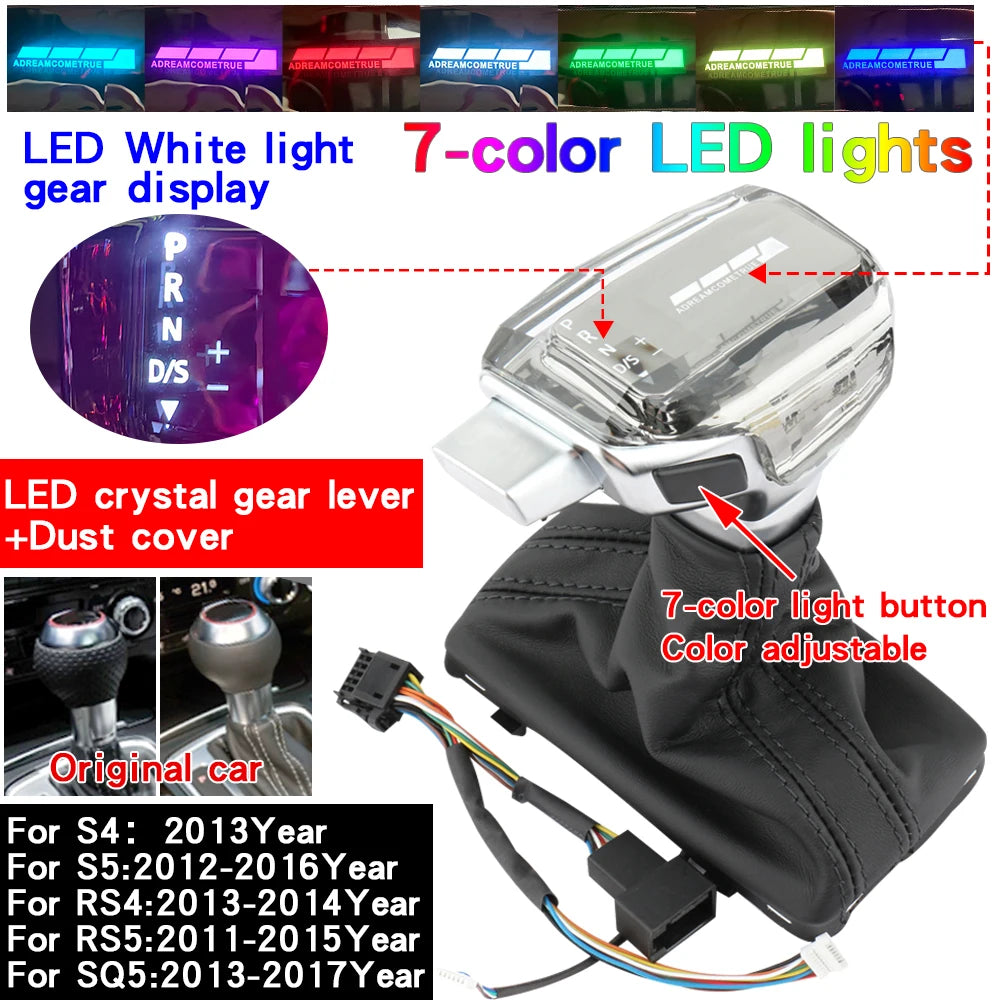 For Audi A6 C7 A3 8V A1 A7 Q2 Q3 S3 S5 S6 7 RS3 RS4 RS6 SQ5 Led Crystal Gear Shift Knob Stick Head Gear Rod Car Gear Lever Knob