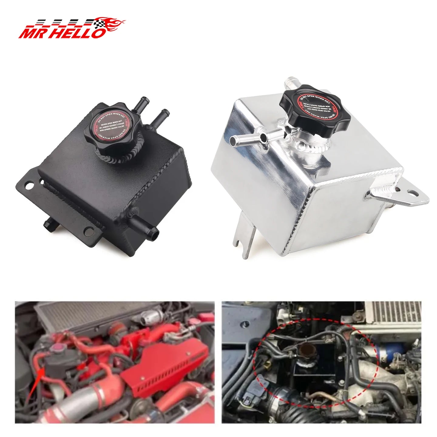 Silver/Black Aluminum for Subaru Impreza Coolant Expansion Tank WRX 2.0L Turbo EJ205 EJ255 2002-2007 / STI 2.5L 2004-2016