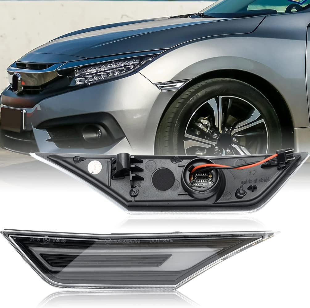 LED Civic Side Marker Lights Replacement for 2016-2022 H.Onda Civic Sedan Coupe Hatchback Amber LED DRL Parking Position Lamp Sidelights Driving Marker Signal Indicator Lights OEM H02551127N
