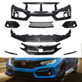 Type R Style Front Bumper Cover Kit W/ Grille & Lip Fit for Honda Civic 2016-21
