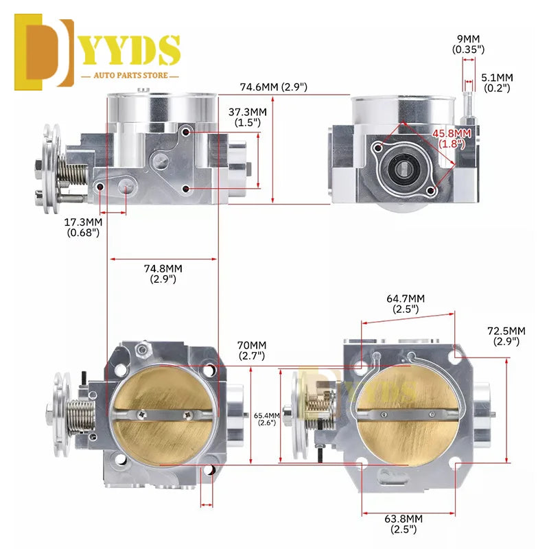 New High Performance Racing K20 Throttle Body 70Mm for K-Series Intake Manifold Honda/Acura K-Series Engines K20 K24 K24A2 K20Z3