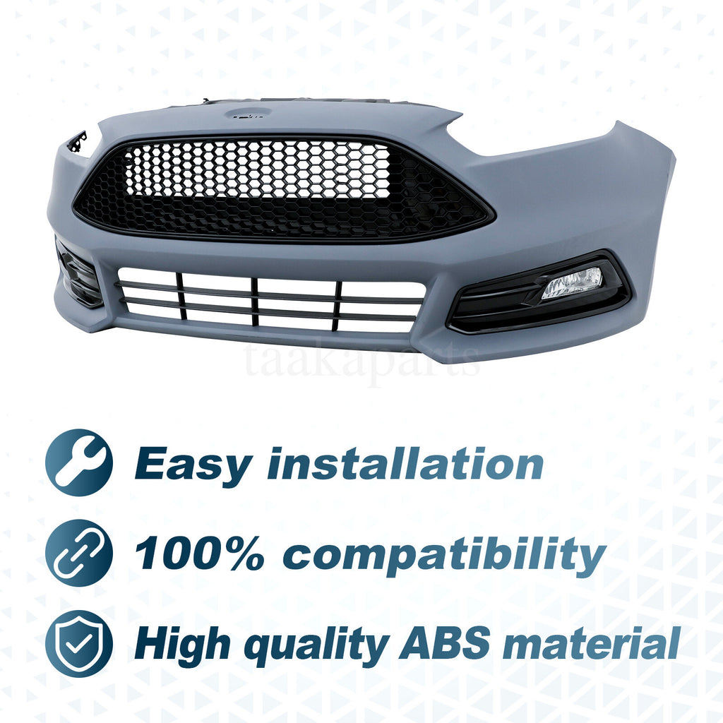 Front Bumper Cover Kit W/ Fog Light Upper Grill for Ford Focus ST 2015-2018