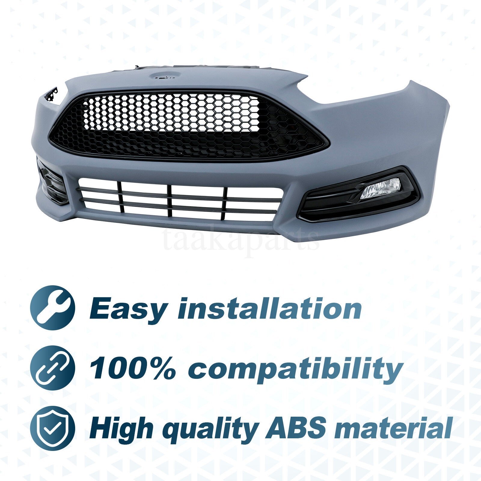 Front Bumper Cover Kit W/ Fog Light Upper Grill for Ford Focus ST 2015-2018