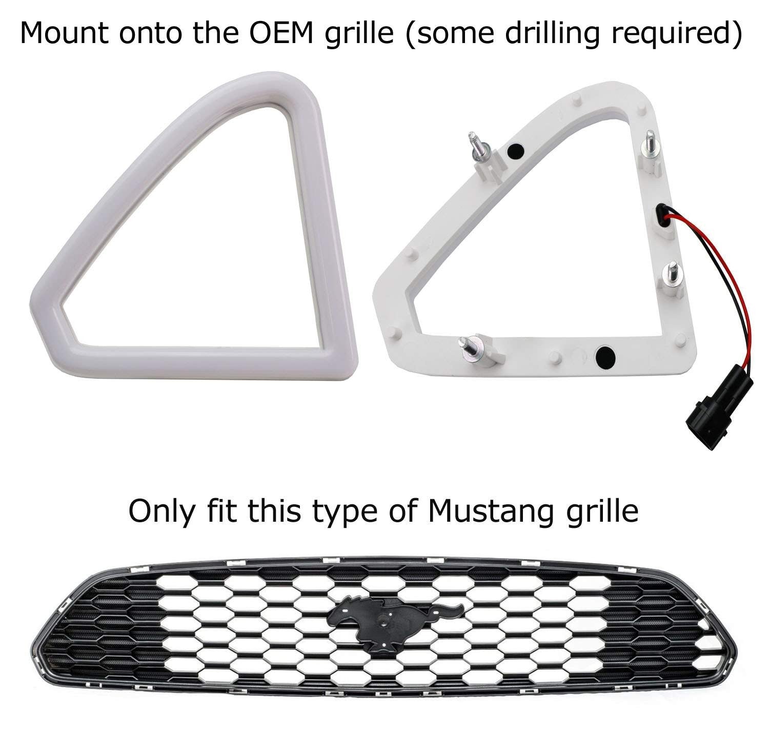 Add-On White LED Front Grille Mount Accent Daytime Lights for 15-17 Ford Mustang