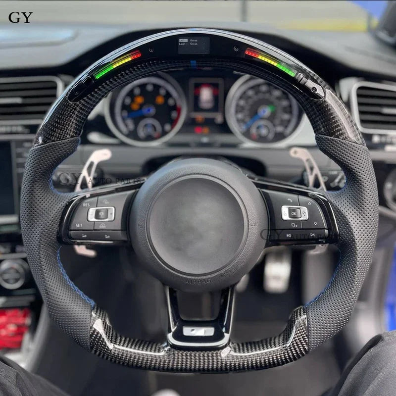Fit for Volkswagen VW LED Carbon Fiber Steering Wheel GTI GTD Golf 7 MK7 Mk7.5 Scirocco Polo GTS R Line Customized Racing Wheel