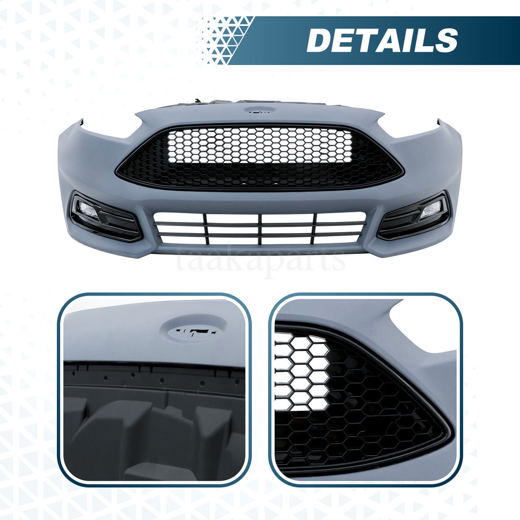 Front Bumper Cover Kit W/ Fog Light Upper Grill for Ford Focus ST 2015-2018