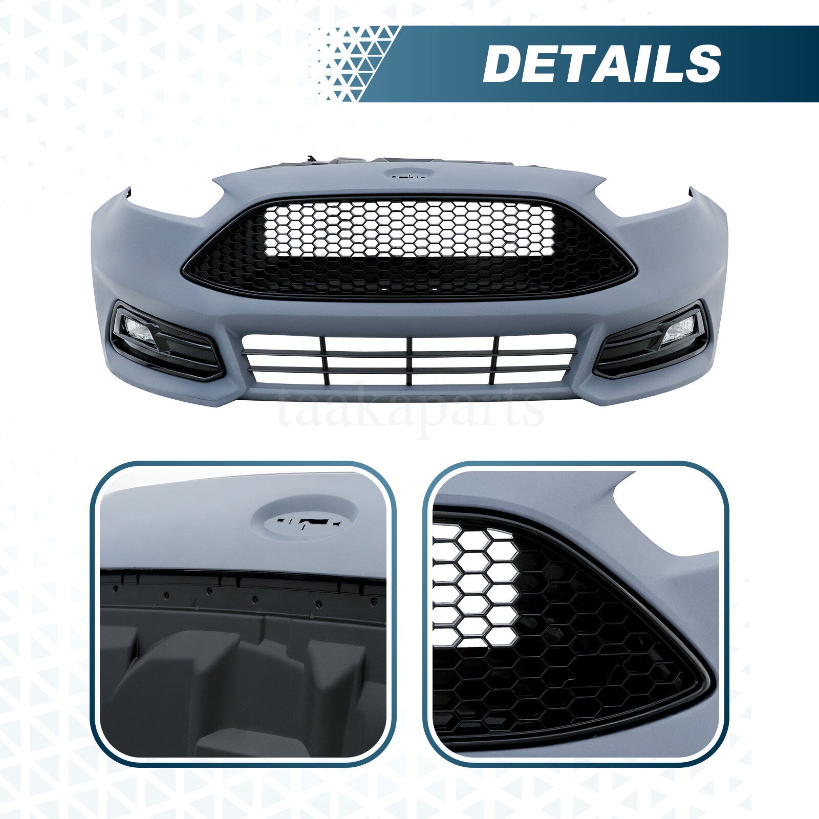 Front Bumper Cover Kit W/ Fog Light Upper Grill for Ford Focus ST 2015-2018