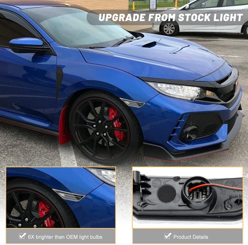 LED Civic Side Marker Lights Replacement for 2016-2022 H.Onda Civic Sedan Coupe Hatchback Amber LED DRL Parking Position Lamp Sidelights Driving Marker Signal Indicator Lights OEM H02551127N