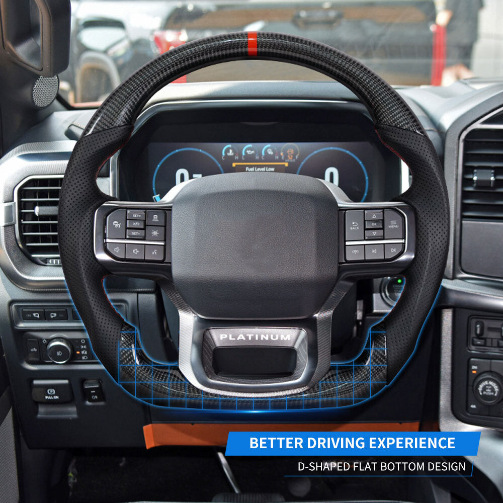 Real Carbon Fiber Sport Steering Wheel for Ford F150 Raptor 2021-2026 No Heated