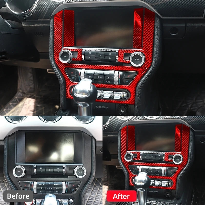 For Ford Mustang GT 2015-2021 Carbon Fiber Interior Car GPS Navigation Trim Frame Multi-Media Console Decoration Sticker Decal