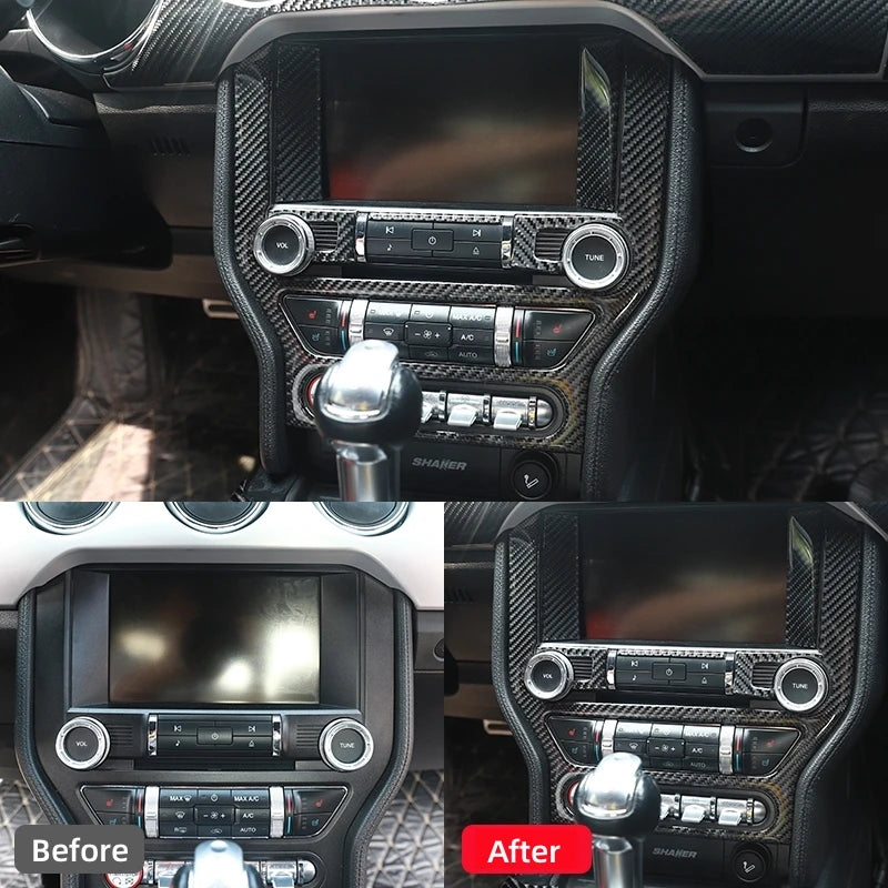 For Ford Mustang GT 2015-2021 Carbon Fiber Interior Car GPS Navigation Trim Frame Multi-Media Console Decoration Sticker Decal