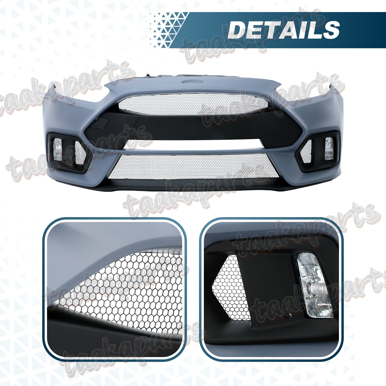 Front Bumper Cover Kit W/ Fog Light Upper Grill for 2015 2016 2017 Ford Focus RS
