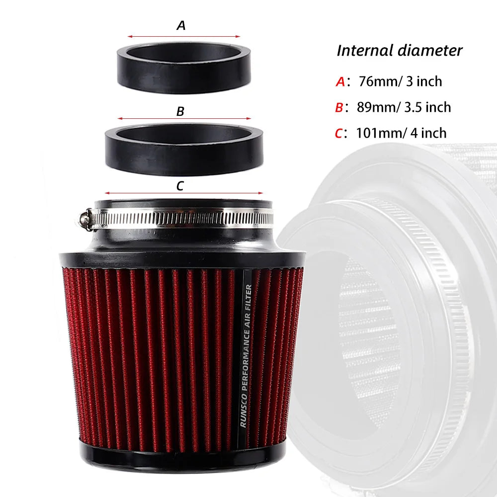 76MM 89MM 101MM High Flow Cold Cone Air Intake Filter 2.5Inch 3Inch 3.5Inch Universal Car Air Filter Modification for Race Car