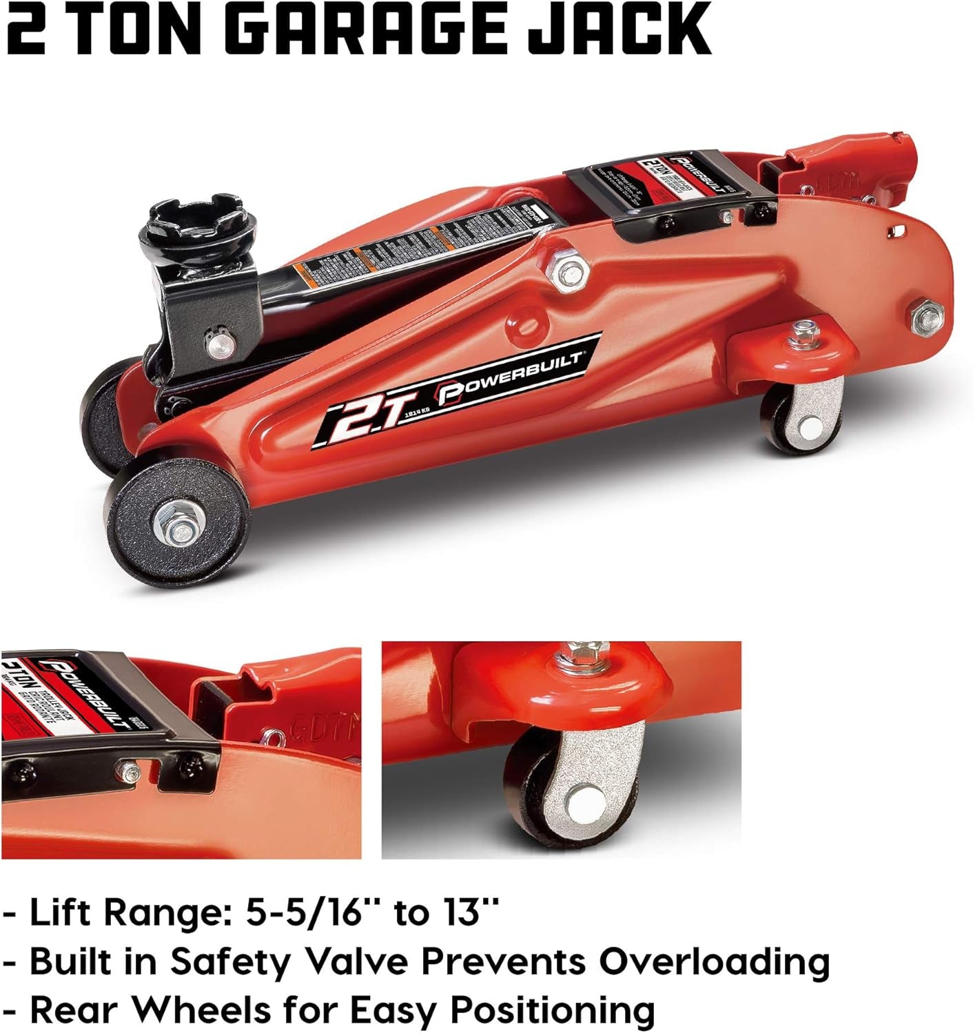 6 Piece Car Jack and Garage Creeper Service Set, 2 Ton Vehicle Lift, Jackstands, Folding Creeper, Wheel Chocks, Car Repair Garage Equipment - 640816, Large, Red