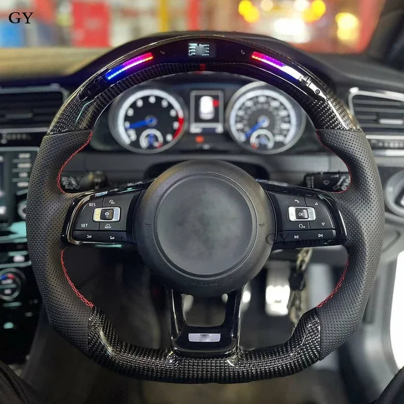 Fit for Volkswagen VW LED Carbon Fiber Steering Wheel GTI GTD Golf 7 MK7 Mk7.5 Scirocco Polo GTS R Line Customized Racing Wheel