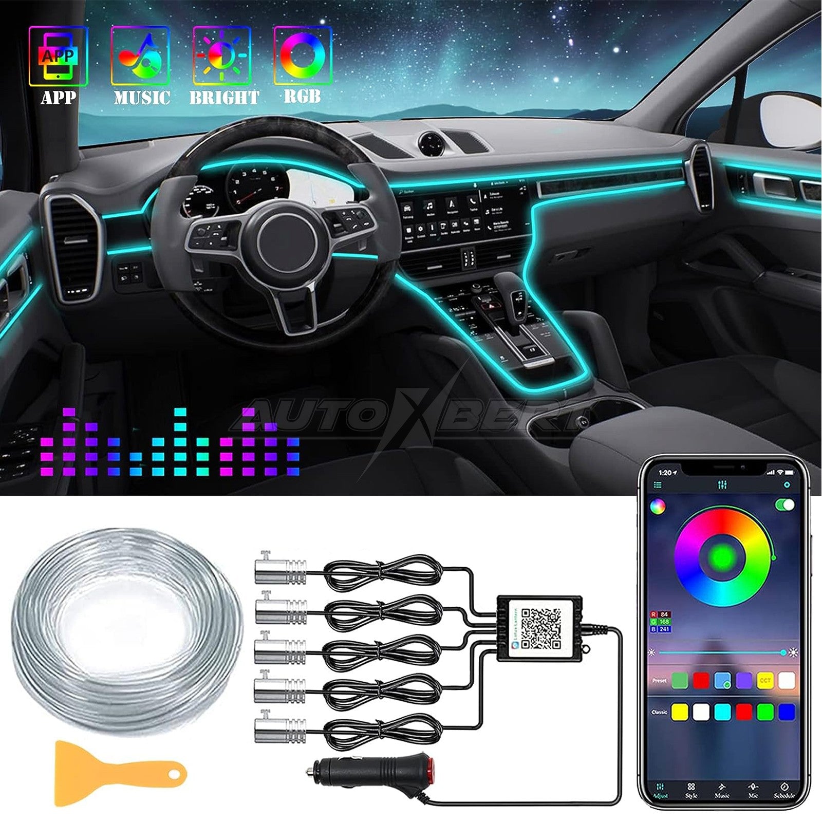 LED Car Interior Strip Light Atmosphere Neon Glow App-Control Ambient Light Kit