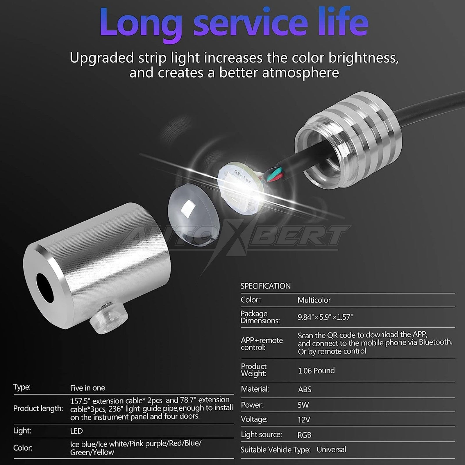 LED Car Interior Strip Light Atmosphere Neon Glow App-Control Ambient Light Kit
