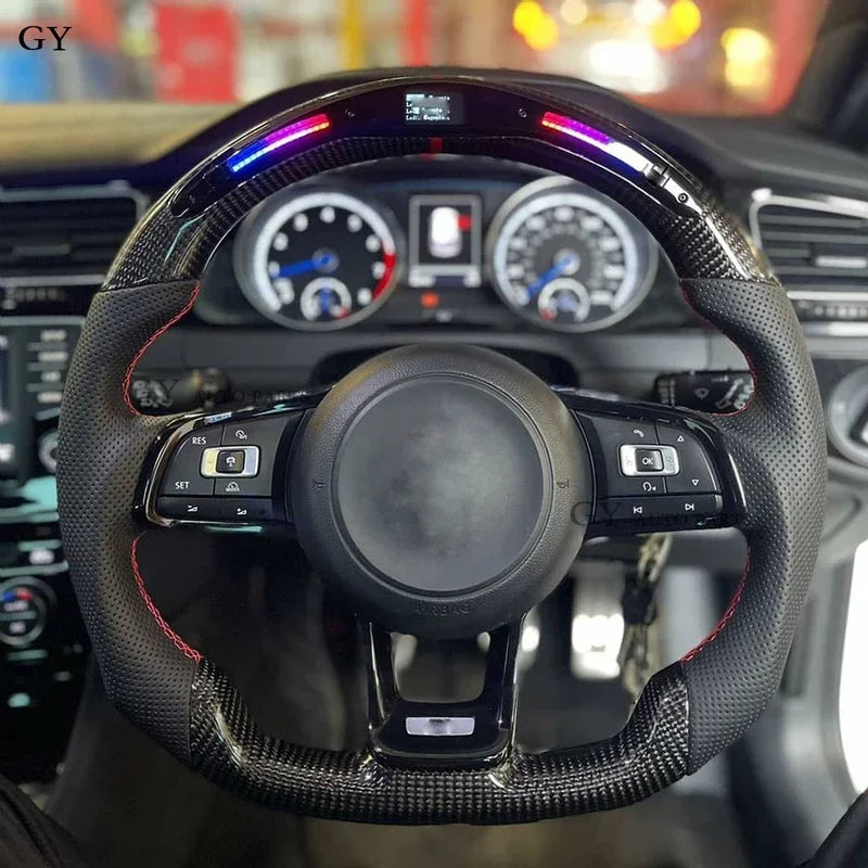 Fit for Volkswagen VW LED Carbon Fiber Steering Wheel GTI GTD Golf 7 MK7 Mk7.5 Scirocco Polo GTS R Line Customized Racing Wheel