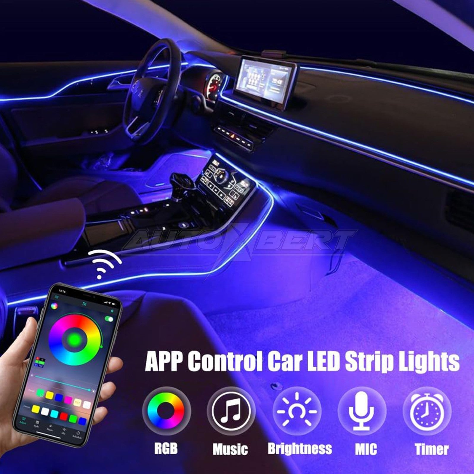 LED Car Interior Strip Light Atmosphere Neon Glow App-Control Ambient Light Kit