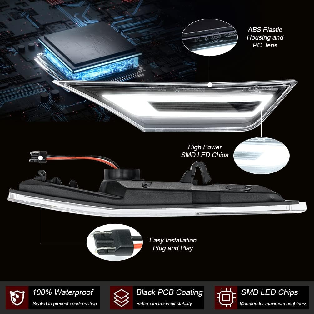 LED Civic Side Marker Lights Replacement for 2016-2022 H.Onda Civic Sedan Coupe Hatchback Amber LED DRL Parking Position Lamp Sidelights Driving Marker Signal Indicator Lights OEM H02551127N