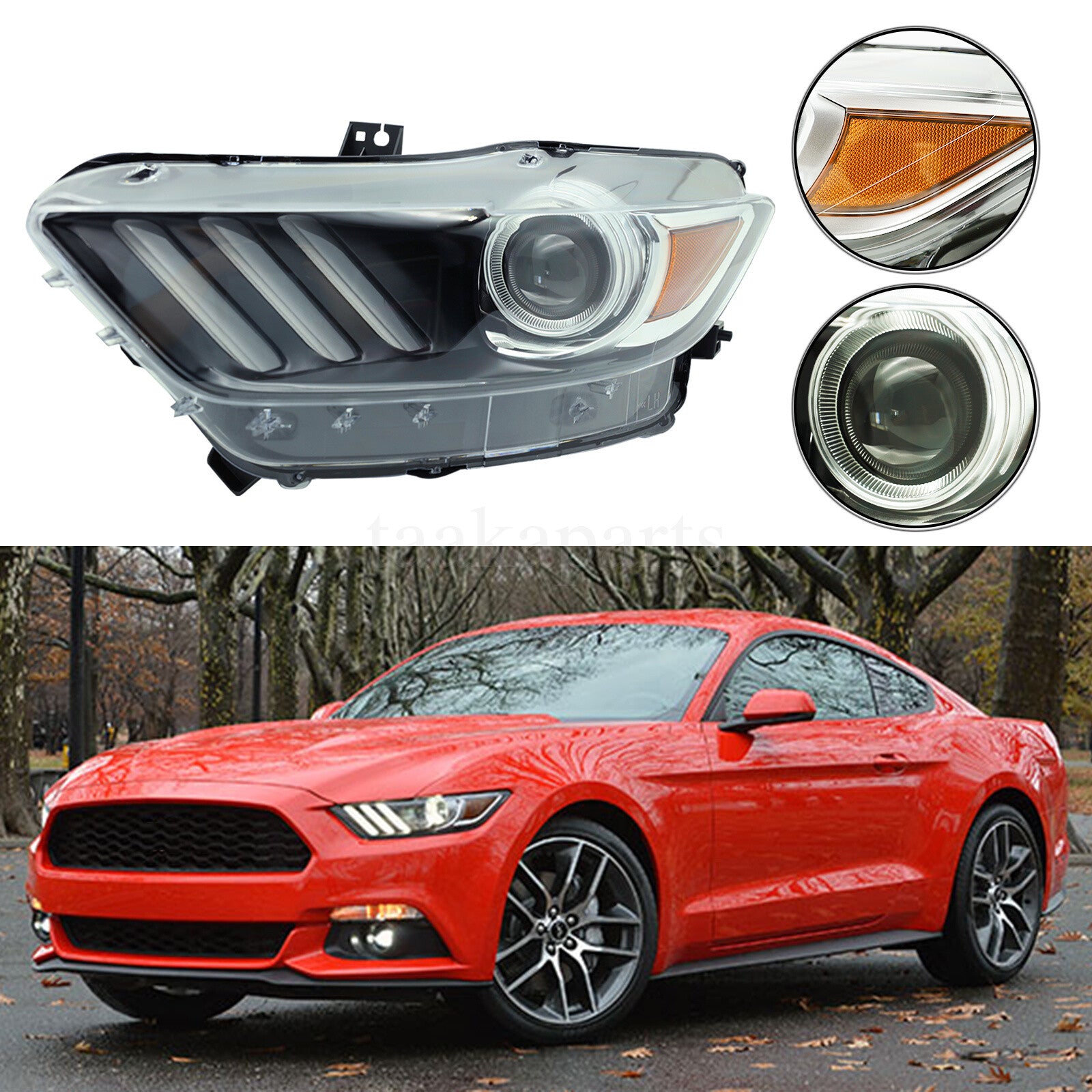 Front Left Headlight Hid/Xenon for 2015 2016 2017 Ford Mustang Driver W/LED DRL