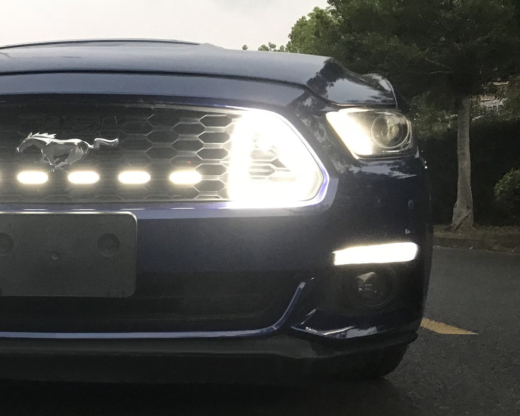 Add-On White LED Front Grille Mount Accent Daytime Lights for 15-17 Ford Mustang
