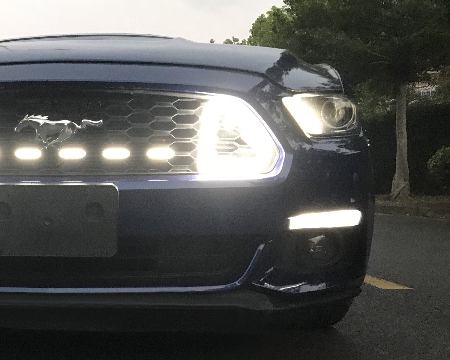 Add-On White LED Front Grille Mount Accent Daytime Lights for 15-17 Ford Mustang