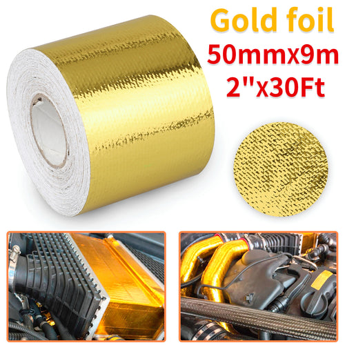 2" 30FT Gold Intake Heat Reflective Tape Wrap Self-Adhesive High Temperature US
