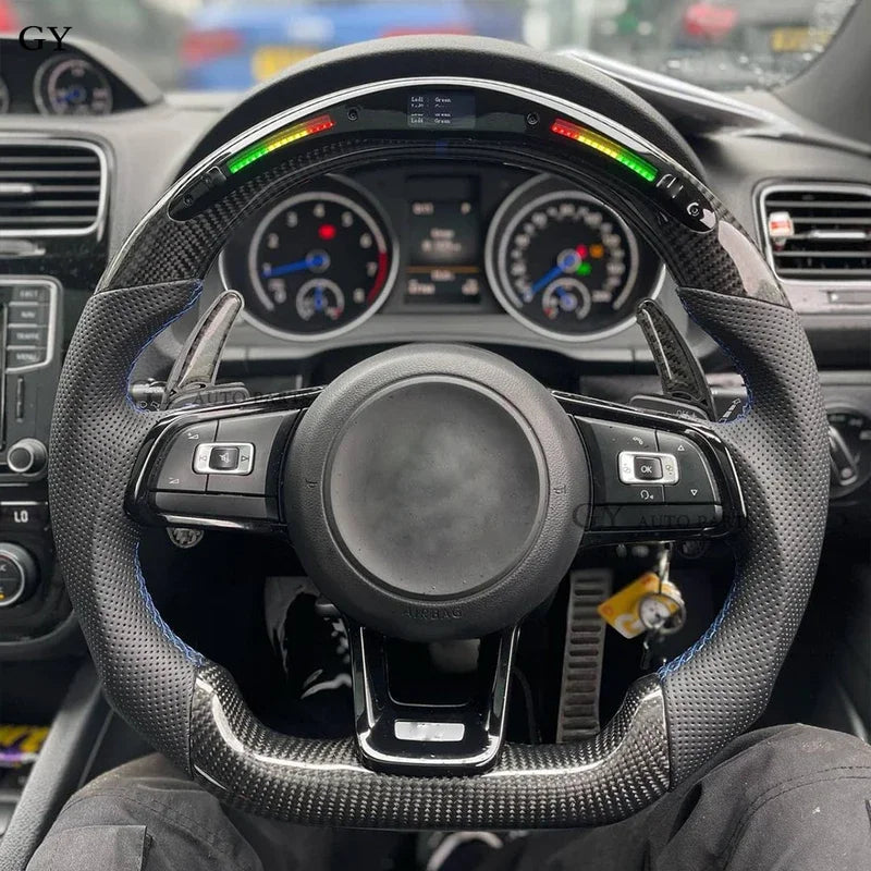 Fit for Volkswagen VW LED Carbon Fiber Steering Wheel GTI GTD Golf 7 MK7 Mk7.5 Scirocco Polo GTS R Line Customized Racing Wheel