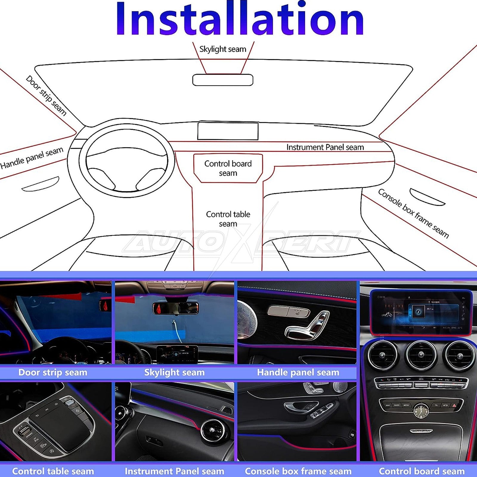 LED Car Interior Strip Light Atmosphere Neon Glow App-Control Ambient Light Kit