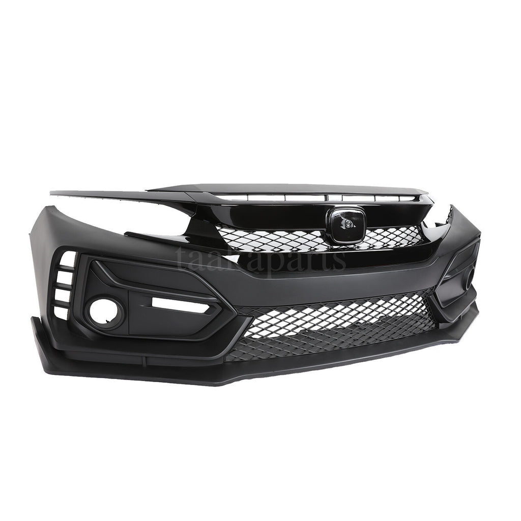 Type R Style Front Bumper Cover W/Grille W/Lip for 16-21 Honda Civic Sedan Coupe