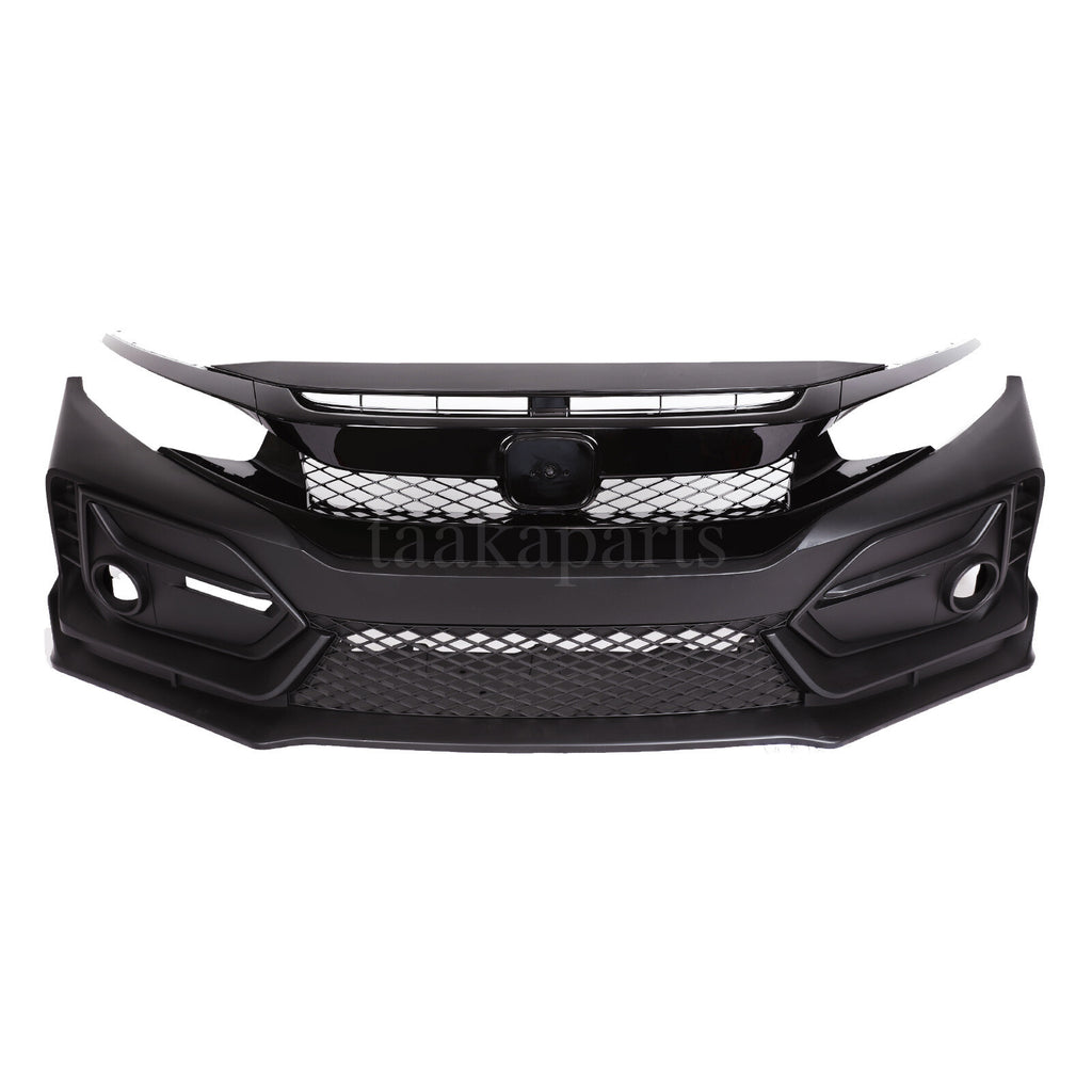 Type R Style Front Bumper Cover W/Grille W/Lip for 16-21 Honda Civic Sedan Coupe