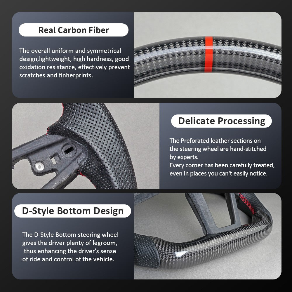 Real Carbon Fiber Sport Steering Wheel for Ford F150 Raptor 2021-2026 No Heated