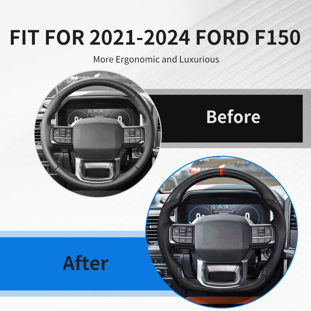 Real Carbon Fiber Sport Steering Wheel for Ford F150 Raptor 2021-2026 No Heated