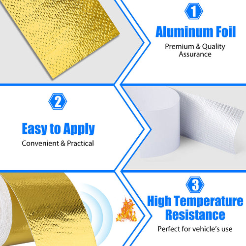 2" 30FT Gold Intake Heat Reflective Tape Wrap Self-Adhesive High Temperature US