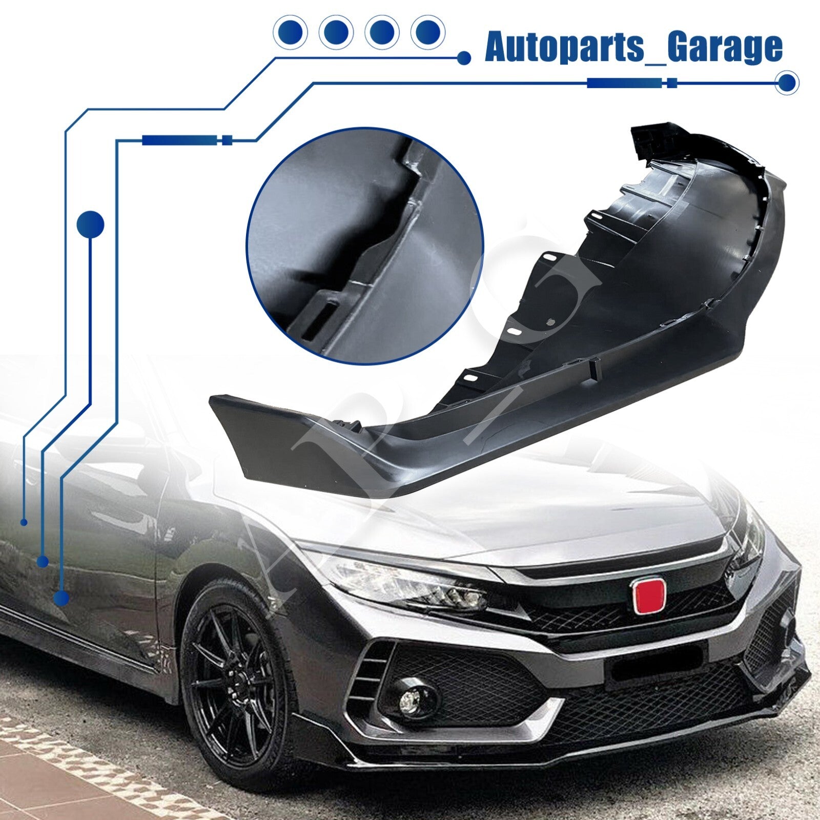 Type R Style Front Bumper Cover Kit W/ Grille & Lip Fit for Honda Civic 2016-21
