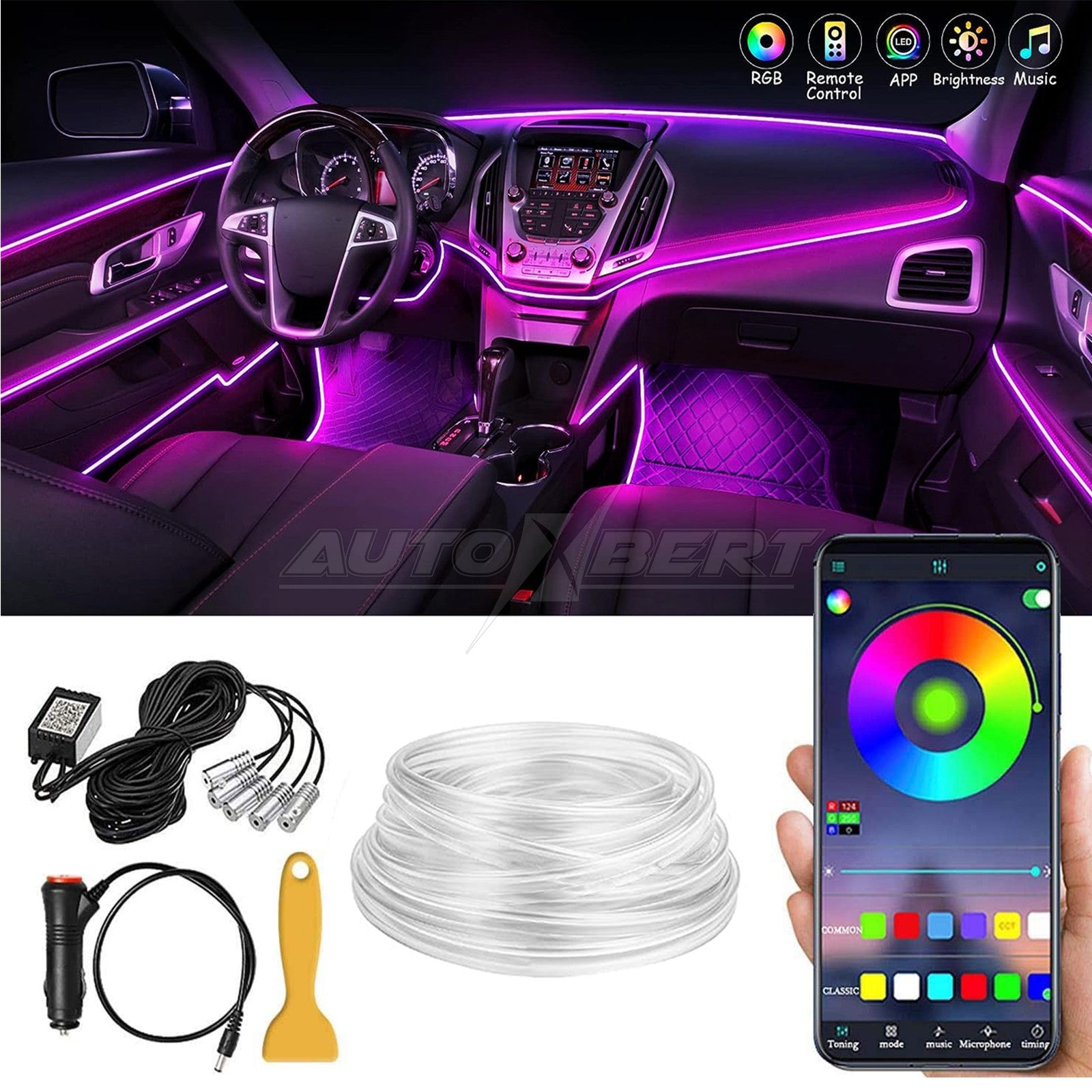 LED Car Interior Strip Light Atmosphere Neon Glow App-Control Ambient Light Kit