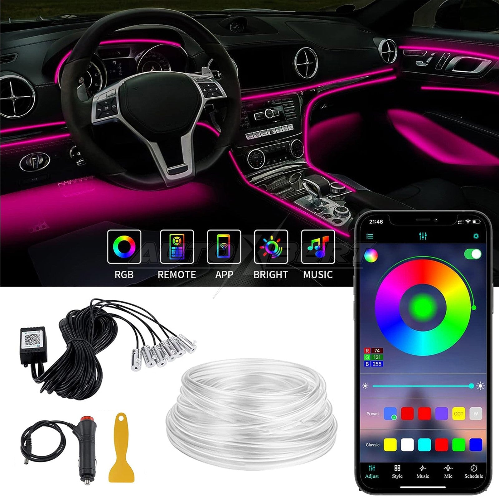 LED Car Interior Strip Light Atmosphere Neon Glow App-Control Ambient Light Kit