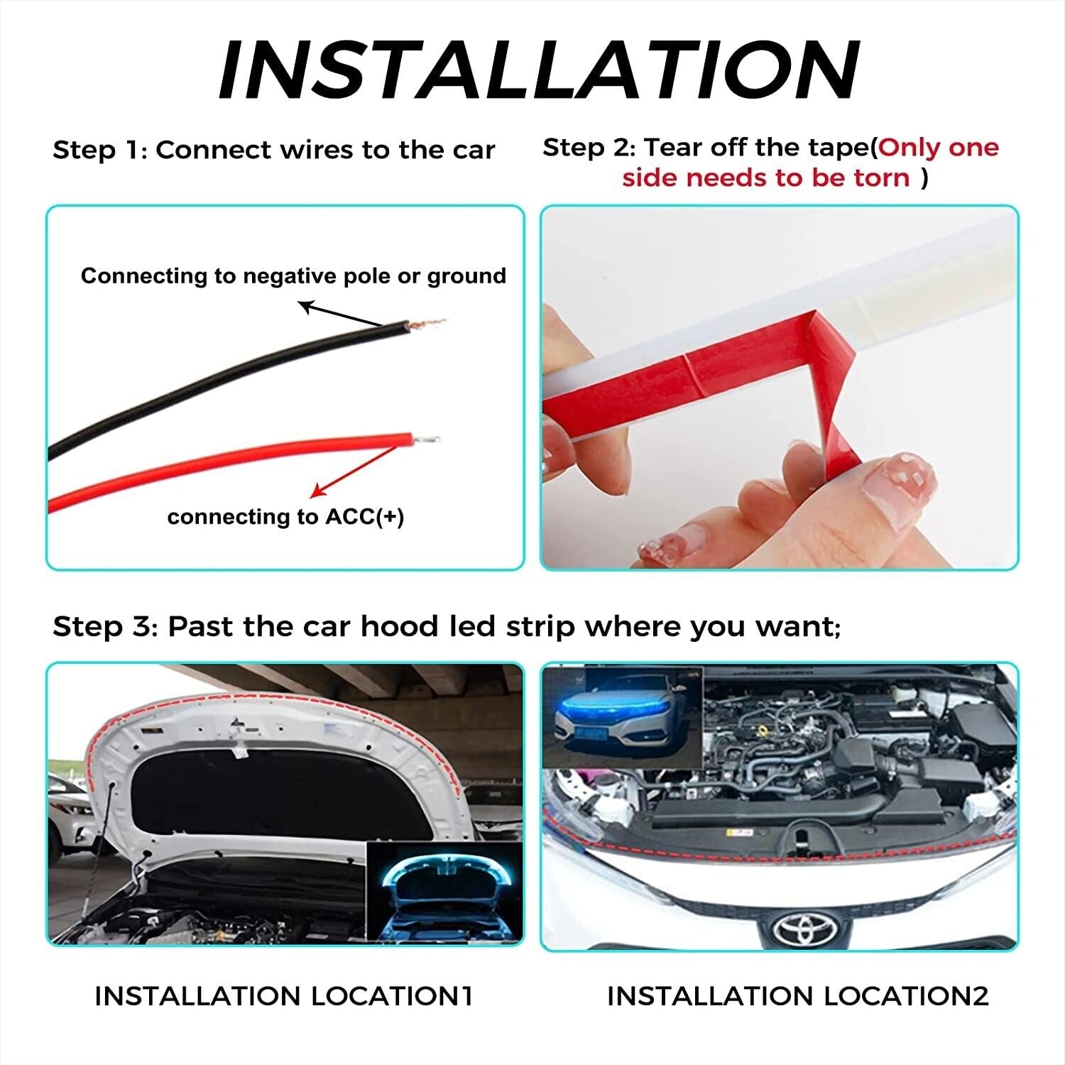 Silverholder Car Hood Light Strip White 70 Inches Exterior Car LED Strip Light